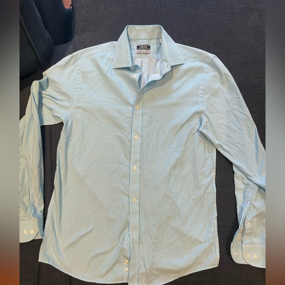 Men’s IZod Blue & White Striped Long Sleeve Button Down Dress Shirt 14.5 (32/33) - Picture 3 of 10